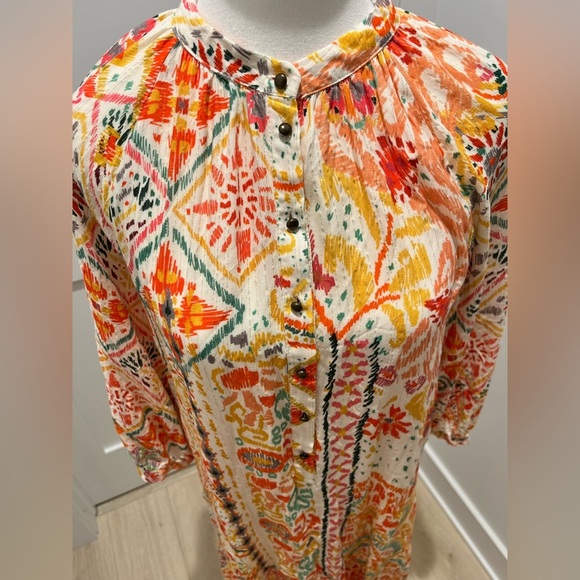 Zara Dress Small White Colorful Patchwork Shimmer Shift 3/4 Sleeve Boho - Picture 5 of 9